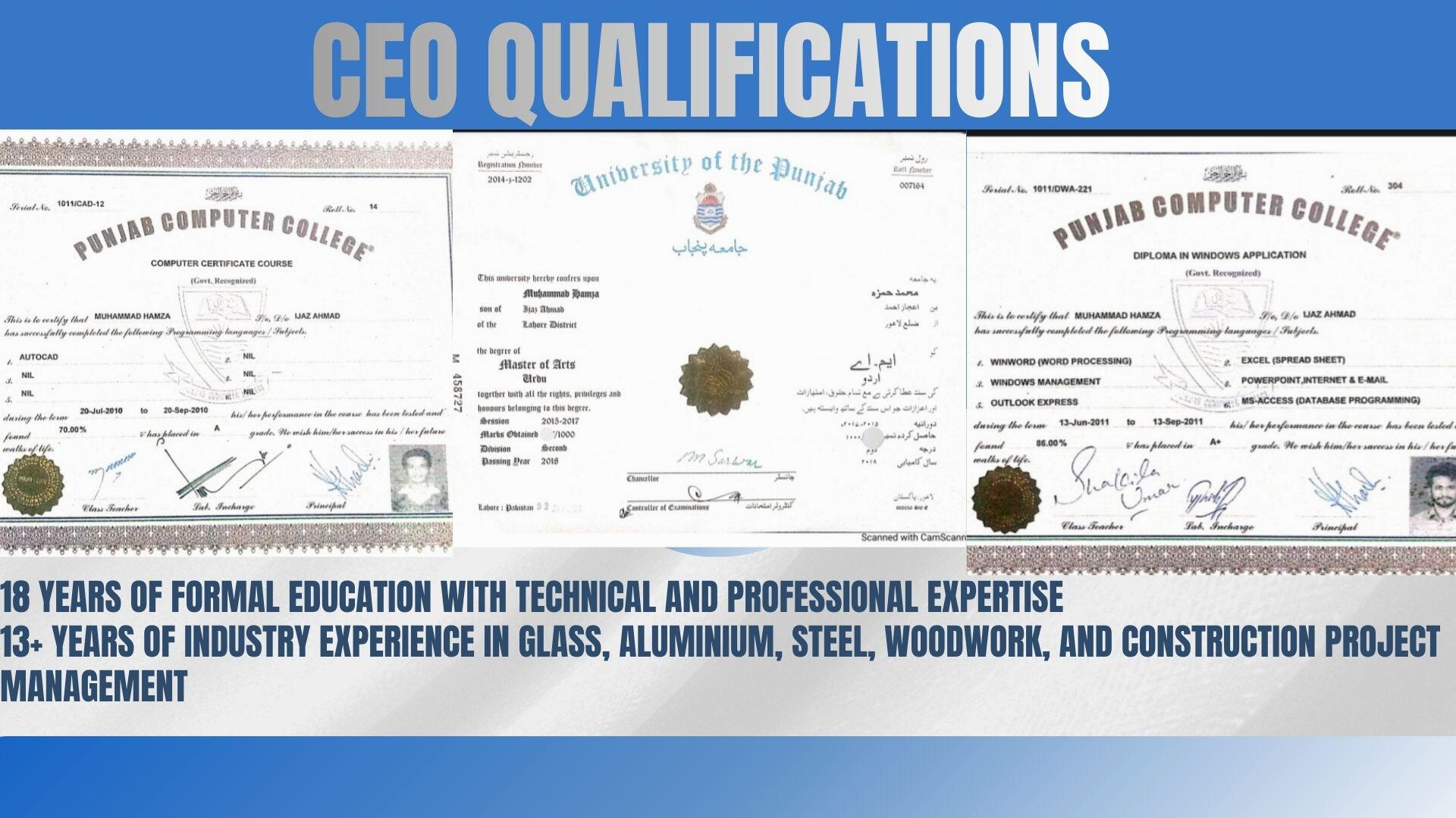 18 years of qualifications with 13 years experience